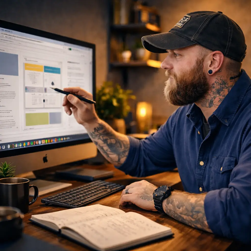 a web designer working on a website as part of web design for tradespeople